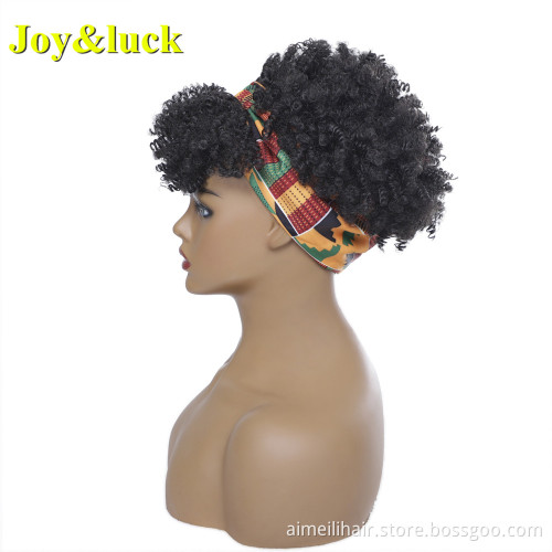 African Scarf Wigs With Bangs Ladies Hair Colored Hairband Black Hair Short Afro Kinky Curly Headband Wig Synthetic Hair Wigs